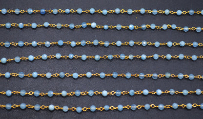 Milky Aquamarine Faceted Round Shape Rosary Beaded Chain , 3 mm , RB-6714