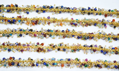 Multi Semi Precious Gemstone Faceted Round Grape Chain , 2.5-3.5 mm , 6715