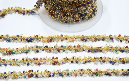 Multi Semi Precious Gemstone Faceted Round Grape Chain , 2.5-3.5 mm , 6715