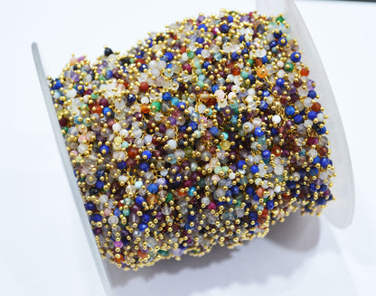 Multi Semi Precious Gemstone Faceted Round Grape Chain , 2.5-3.5 mm , 6715