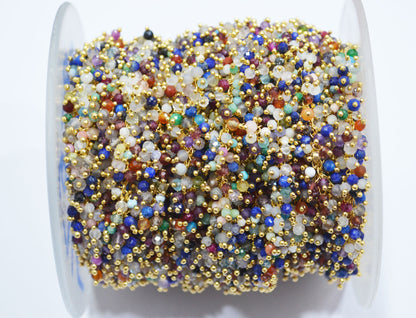 Multi Semi Precious Gemstone Faceted Round Grape Chain , 2.5-3.5 mm , 6715