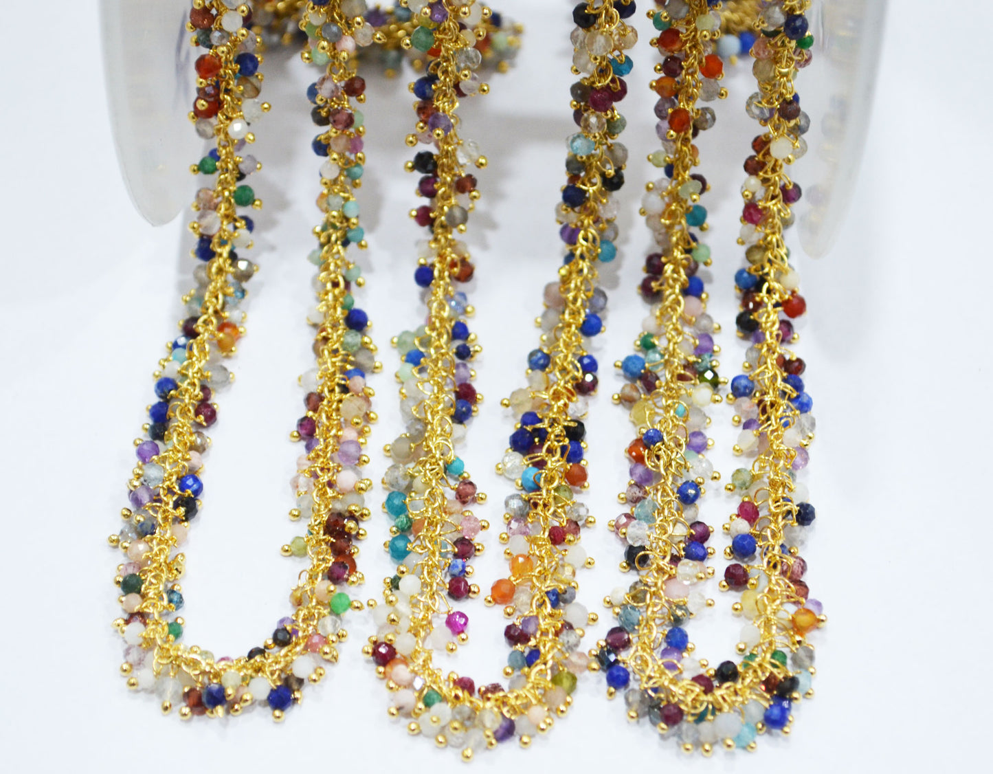 Multi Semi Precious Gemstone Faceted Round Grape Chain , 2.5-3.5 mm , 6715