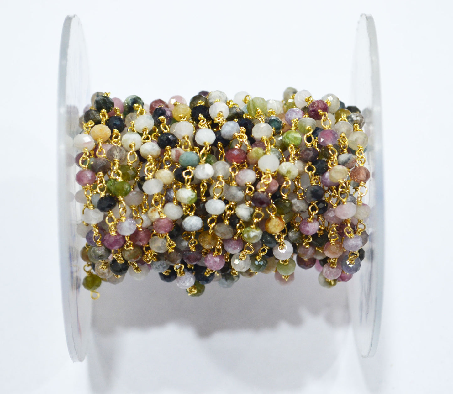 Multi Tourmaline Faceted Rondelle Shape Rosary Beaded Chain , Sold By Foot , 3.50 mm , RB-6716