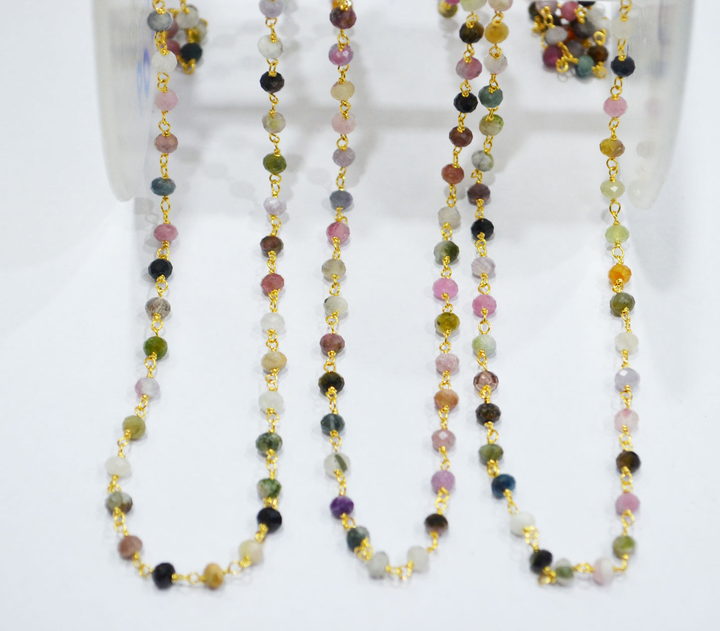Multi Tourmaline Faceted Rondelle Shape Rosary Beaded Chain , Sold By Foot , 3.50 mm , RB-6716
