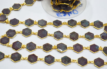 Ruby Kyanite Crown Cut Hexagon Shape Connector Chain , 13 mm , RB-6718