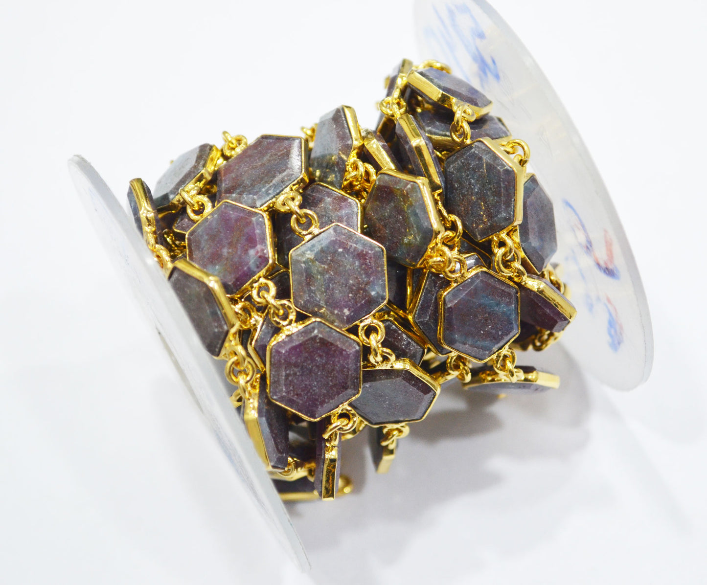 Ruby Kyanite Crown Cut Hexagon Shape Connector Chain , 13 mm , RB-6718