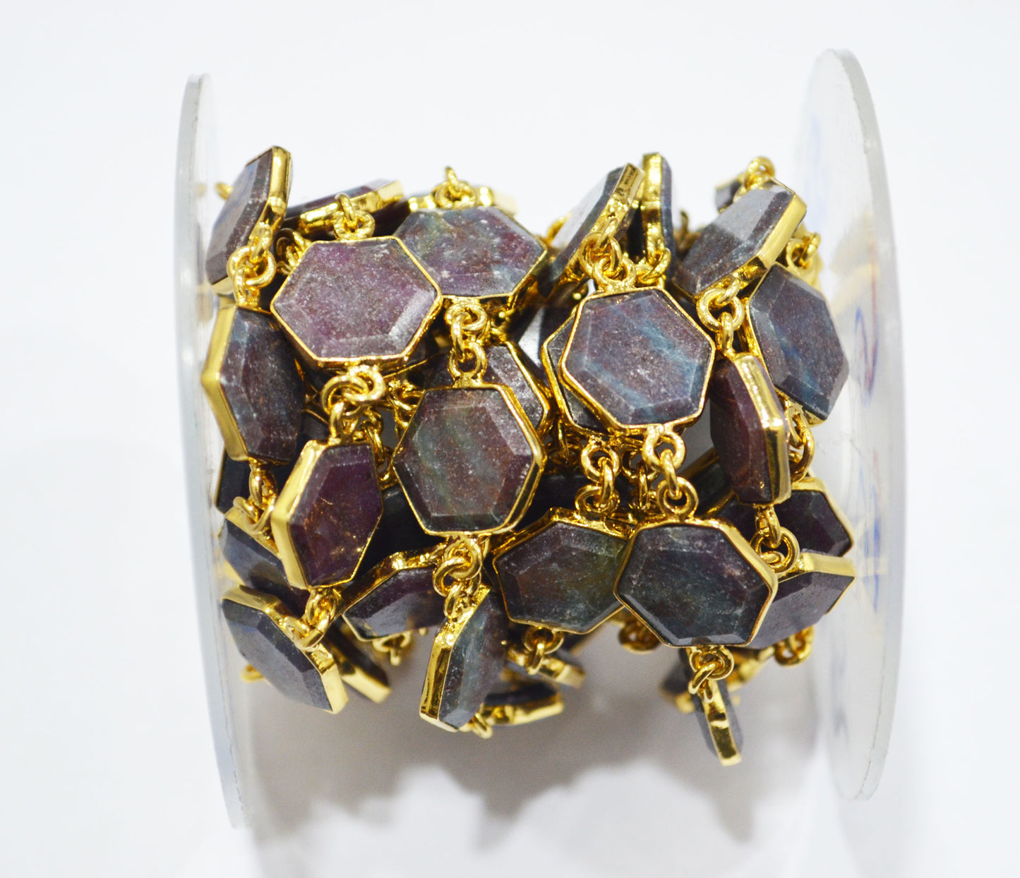 Ruby Kyanite Crown Cut Hexagon Shape Connector Chain , 13 mm , RB-6718