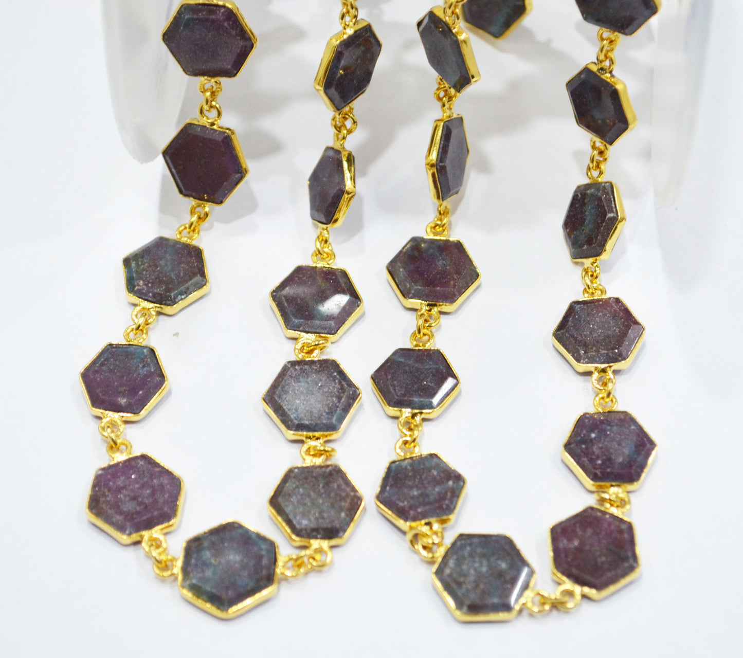 Ruby Kyanite Crown Cut Hexagon Shape Connector Chain , 13 mm , RB-6718