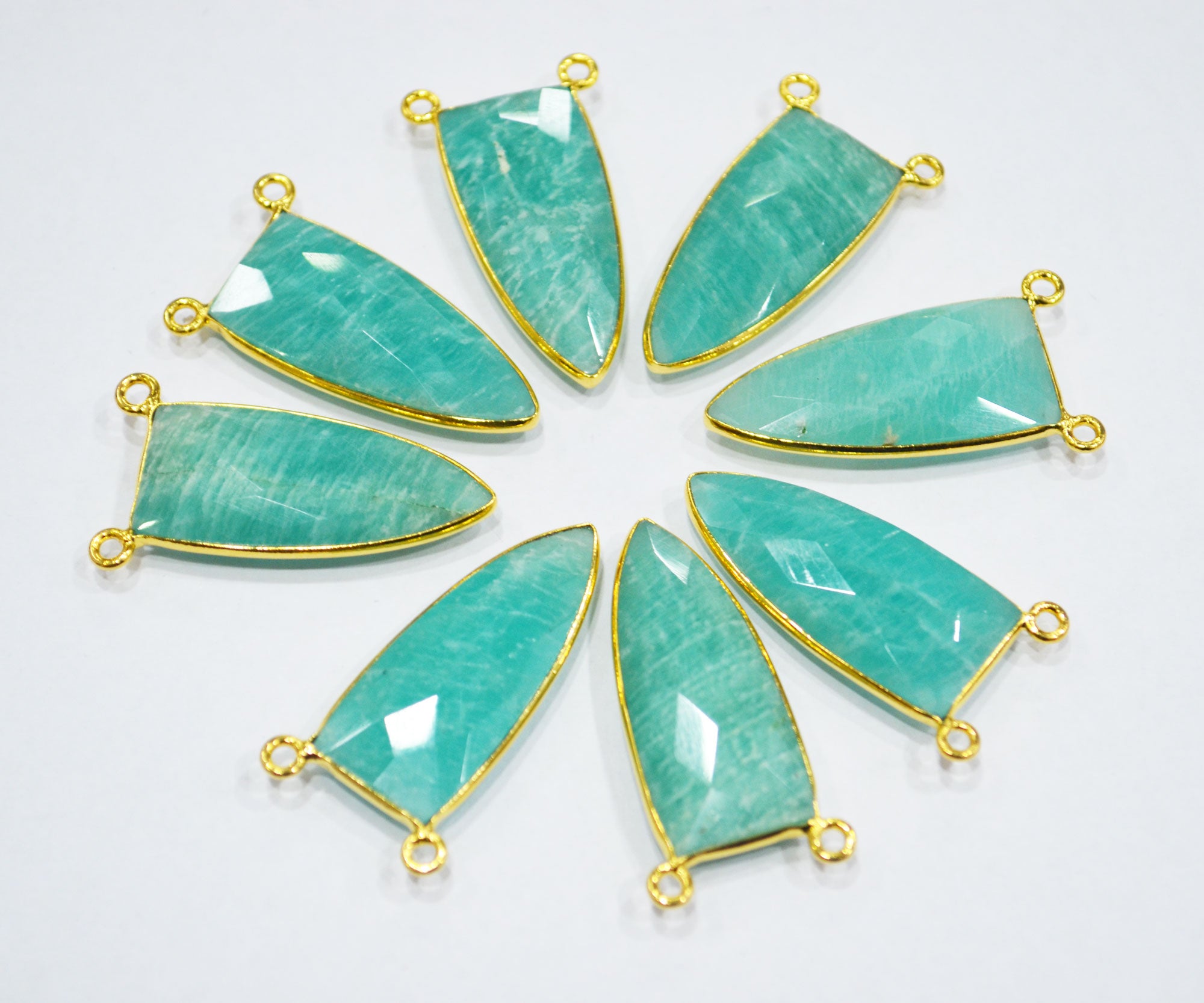 Amazonite Faceted Arrowhead Shape Double Bail Connector , Sold By Piece , 14x32 mm , RB-6719