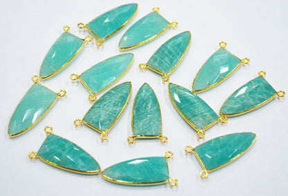 Amazonite Faceted Arrowhead Shape Double Bail Connector , Sold By Piece , 14x32 mm , RB-6719