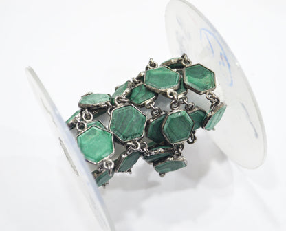 Malachite Crown Cut Hexagon Shape Connector Chain , 10 - 14 mm , RB-6721