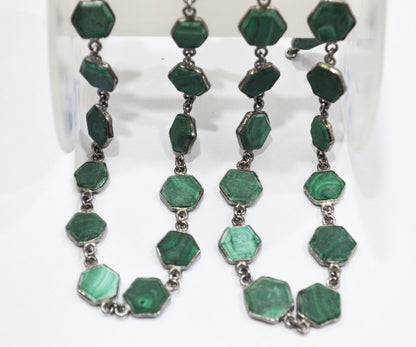Malachite Crown Cut Hexagon Shape Connector Chain , 10 - 14 mm , RB-6721