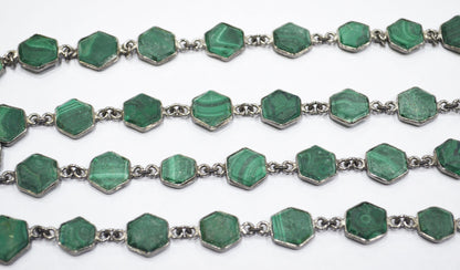 Malachite Crown Cut Hexagon Shape Connector Chain , 10 - 14 mm , RB-6721
