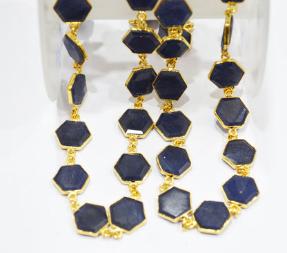 Blue Aventurine Crown Cut Hexagon Shape Connector Chain , 10 - 14 mm , RB-6722