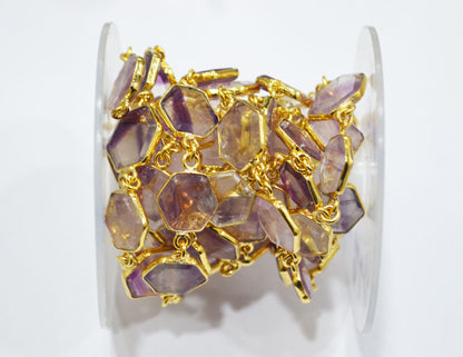 Fluorite Crown Cut Hexagon Shape Connector Chain , 13 - 15 mm , RB-6723