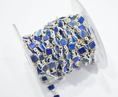 Lapis Lazuli Smooth Flat Square Shape Connector Chain , 5 - 6 mm , RB-6726