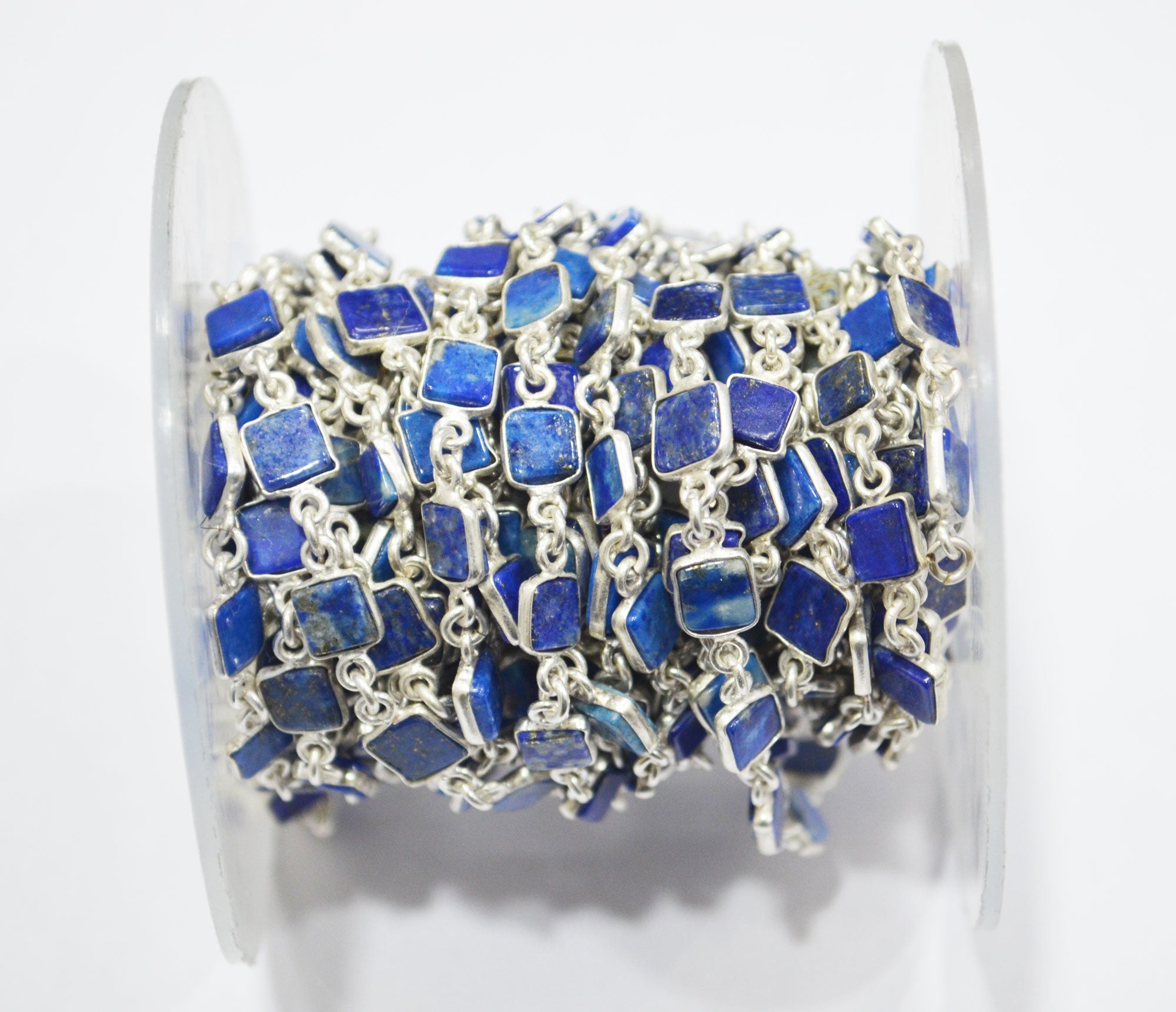 Lapis Lazuli Smooth Flat Square Shape Connector Chain , 5 - 6 mm , RB-6726