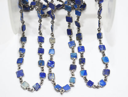 Lapis Lazuli Smooth Flat Square Shape Connector Chain , 5 - 6 mm , RB-6726