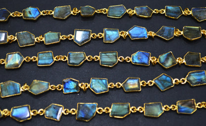 Labradorite Crown Cut Tablets Shape Connector Chain , 10 - 13 mm , RB-6727