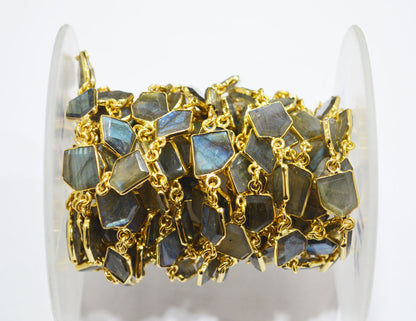 Labradorite Crown Cut Tablets Shape Connector Chain , 10 - 13 mm , RB-6727