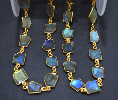 Labradorite Crown Cut Tablets Shape Connector Chain , 10 - 13 mm , RB-6727