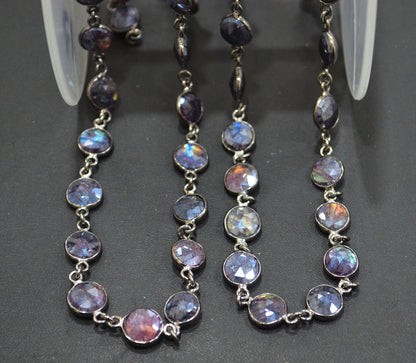 Mystic Coated Purple Labradorite Faceted Coin Shape Connector Chain , 10 - 11 mm , 6728