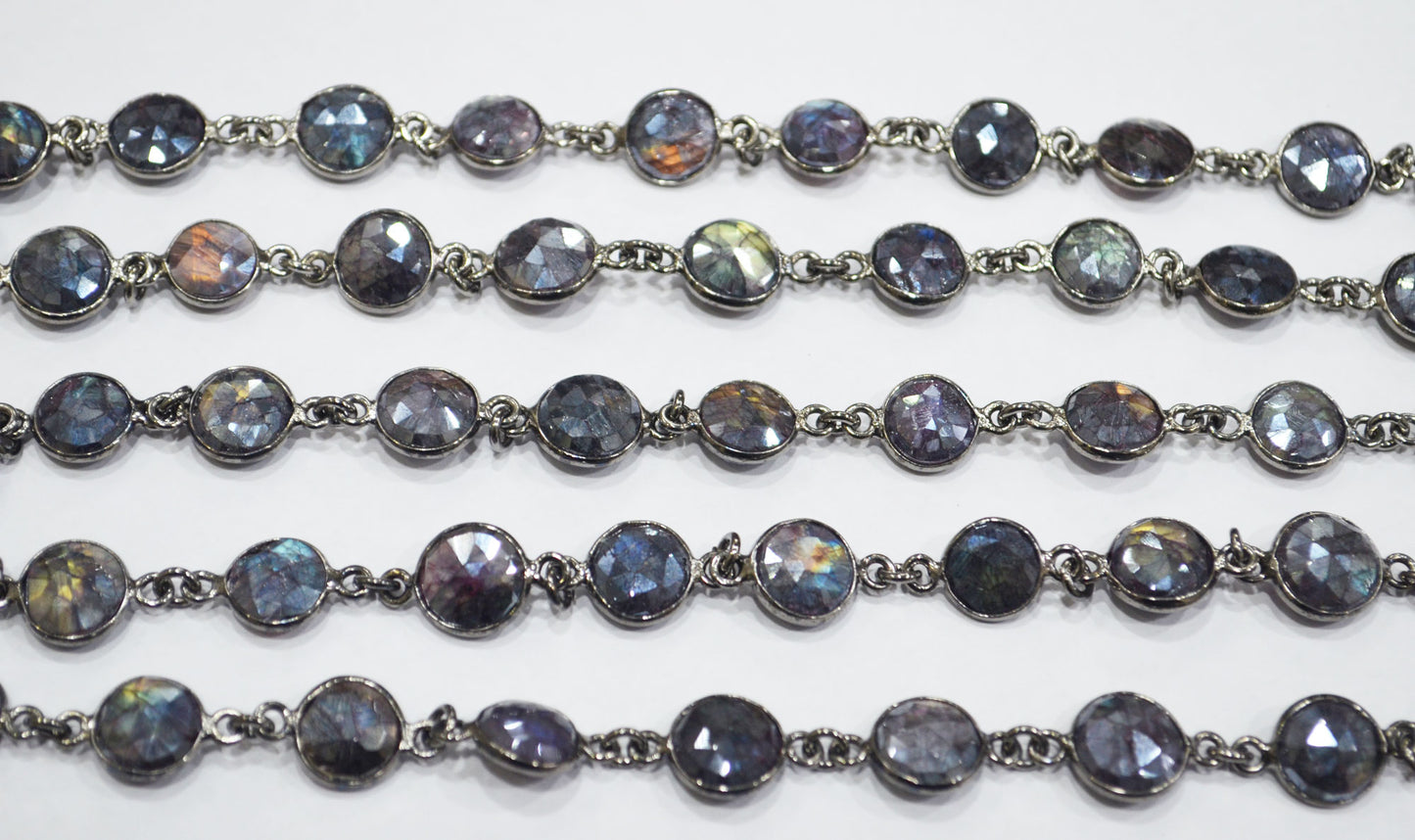 Mystic Coated Purple Labradorite Faceted Coin Shape Connector Chain , 10 - 11 mm , 6728