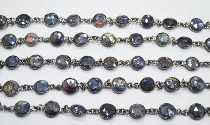 Mystic Coated Purple Labradorite Faceted Coin Shape Connector Chain , 10 - 11 mm , 6728