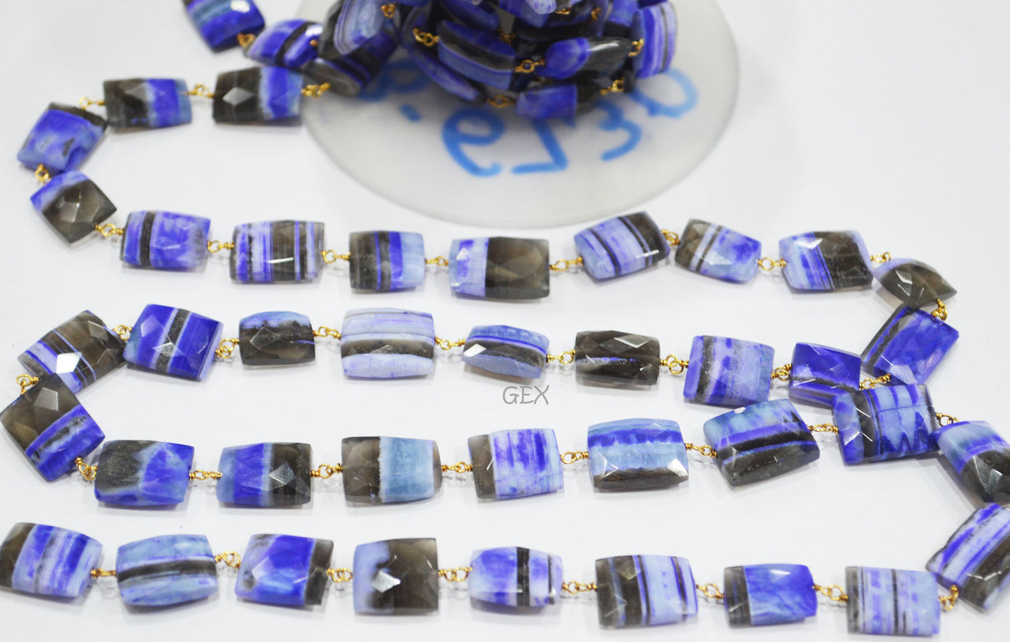 Purple Lace Chalcedony Faceted Chicklet Baguette Shape Rosary Beaded Chain , 9x12 - 12x16 mm , RB-6730