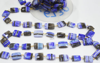 Purple Lace Chalcedony Faceted Chicklet Baguette Shape Rosary Beaded Chain , 9x12 - 12x16 mm , RB-6730