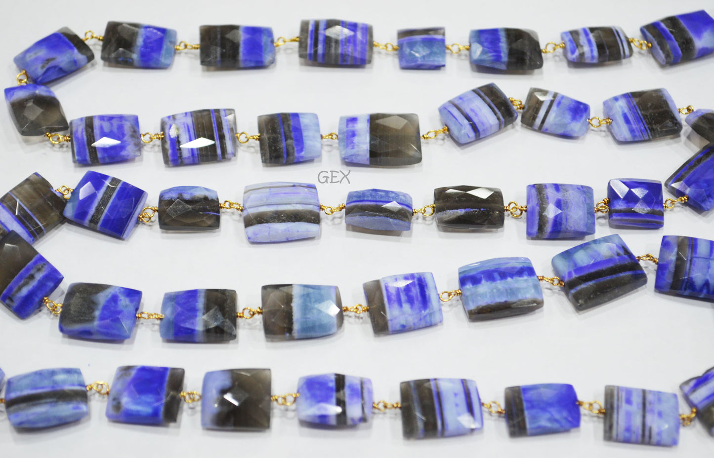 Purple Lace Chalcedony Faceted Chicklet Baguette Shape Rosary Beaded Chain , 9x12 - 12x16 mm , RB-6730