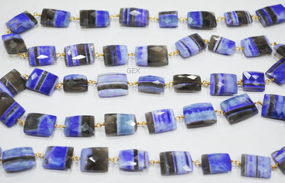 Purple Lace Chalcedony Faceted Chicklet Baguette Shape Rosary Beaded Chain , 9x12 - 12x16 mm , RB-6730