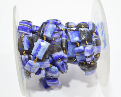 Purple Lace Chalcedony Faceted Chicklet Baguette Shape Rosary Beaded Chain , 9x12 - 12x16 mm , RB-6730