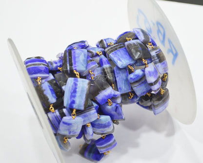 Purple Lace Chalcedony Faceted Chicklet Baguette Shape Rosary Beaded Chain , 9x12 - 12x16 mm , RB-6730