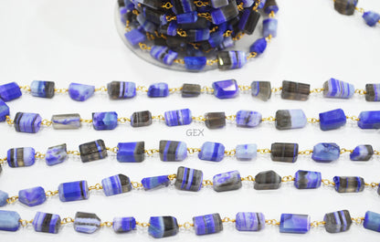 Purple Lace Chalcedony Faceted Laser Cut Nuggets Shape Rosary Beaded Chain , 7x10 - 7x12 mm , RB-6731