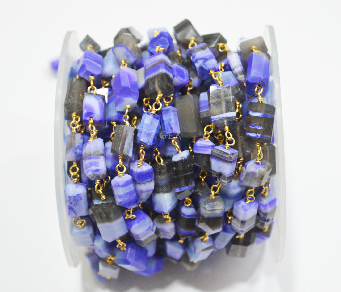 Purple Lace Chalcedony Faceted Laser Cut Nuggets Shape Rosary Beaded Chain , 7x10 - 7x12 mm , RB-6731