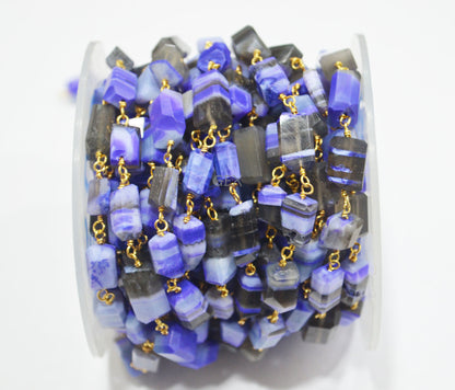 Purple Lace Chalcedony Faceted Laser Cut Nuggets Shape Rosary Beaded Chain , 7x10 - 7x12 mm , RB-6731