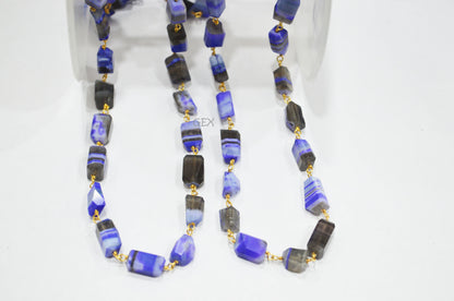 Purple Lace Chalcedony Faceted Laser Cut Nuggets Shape Rosary Beaded Chain , 7x10 - 7x12 mm , RB-6731