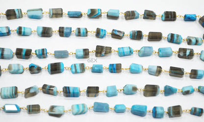 Blue Lace Chalcedony Faceted Laser Cut Nuggets Shape Rosary Beaded Chain , 6x7 - 7x12 mm , RB-6732