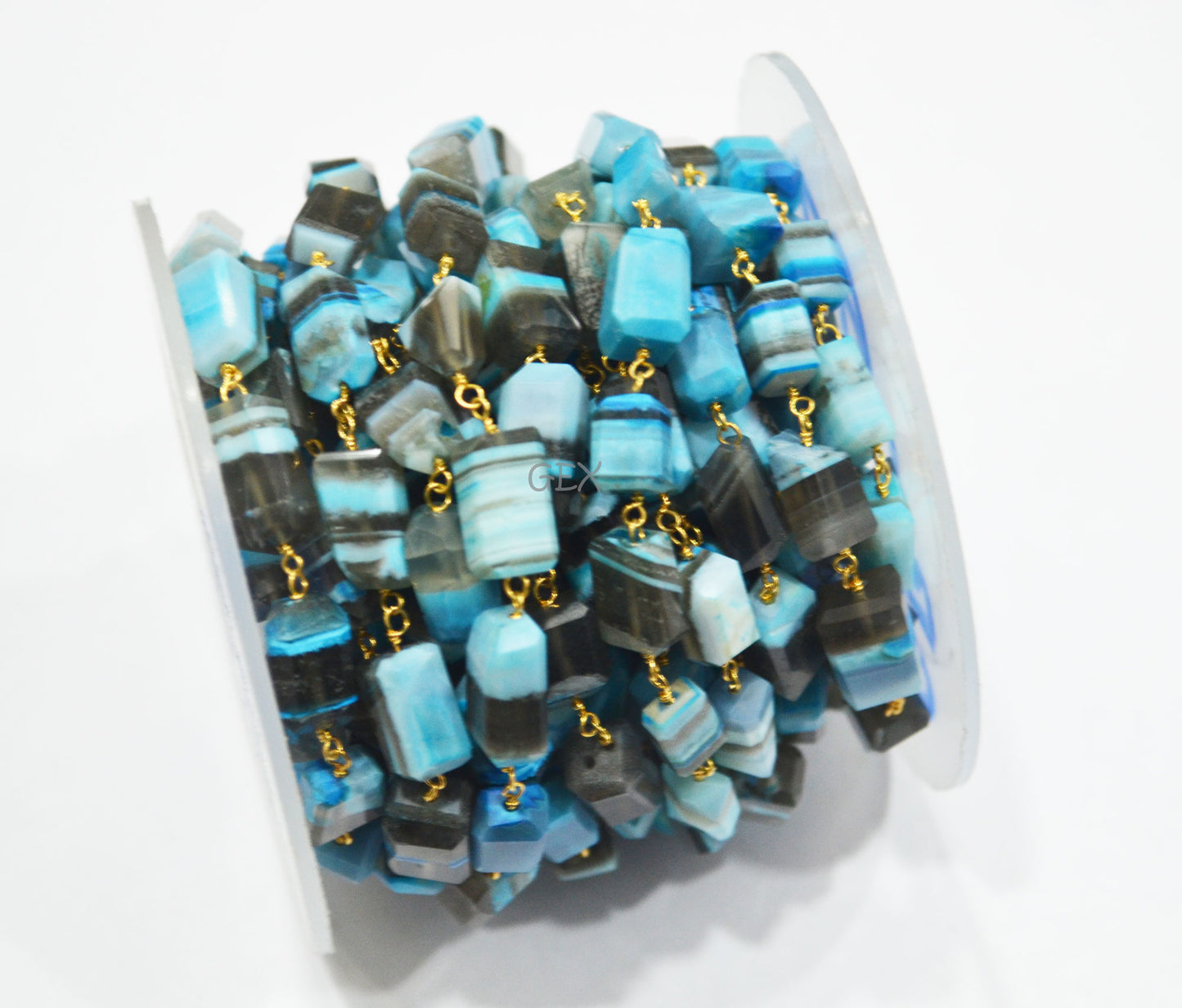 Blue Lace Chalcedony Faceted Laser Cut Nuggets Shape Rosary Beaded Chain , 6x7 - 7x12 mm , RB-6732