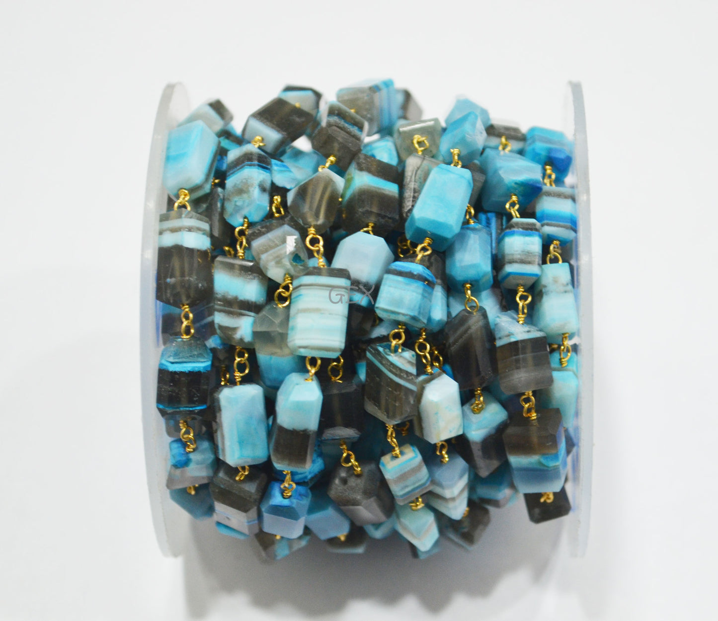 Blue Lace Chalcedony Faceted Laser Cut Nuggets Shape Rosary Beaded Chain , 6x7 - 7x12 mm , RB-6732