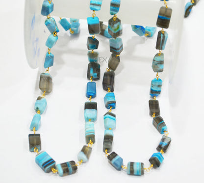 Blue Lace Chalcedony Faceted Laser Cut Nuggets Shape Rosary Beaded Chain , 6x7 - 7x12 mm , RB-6732