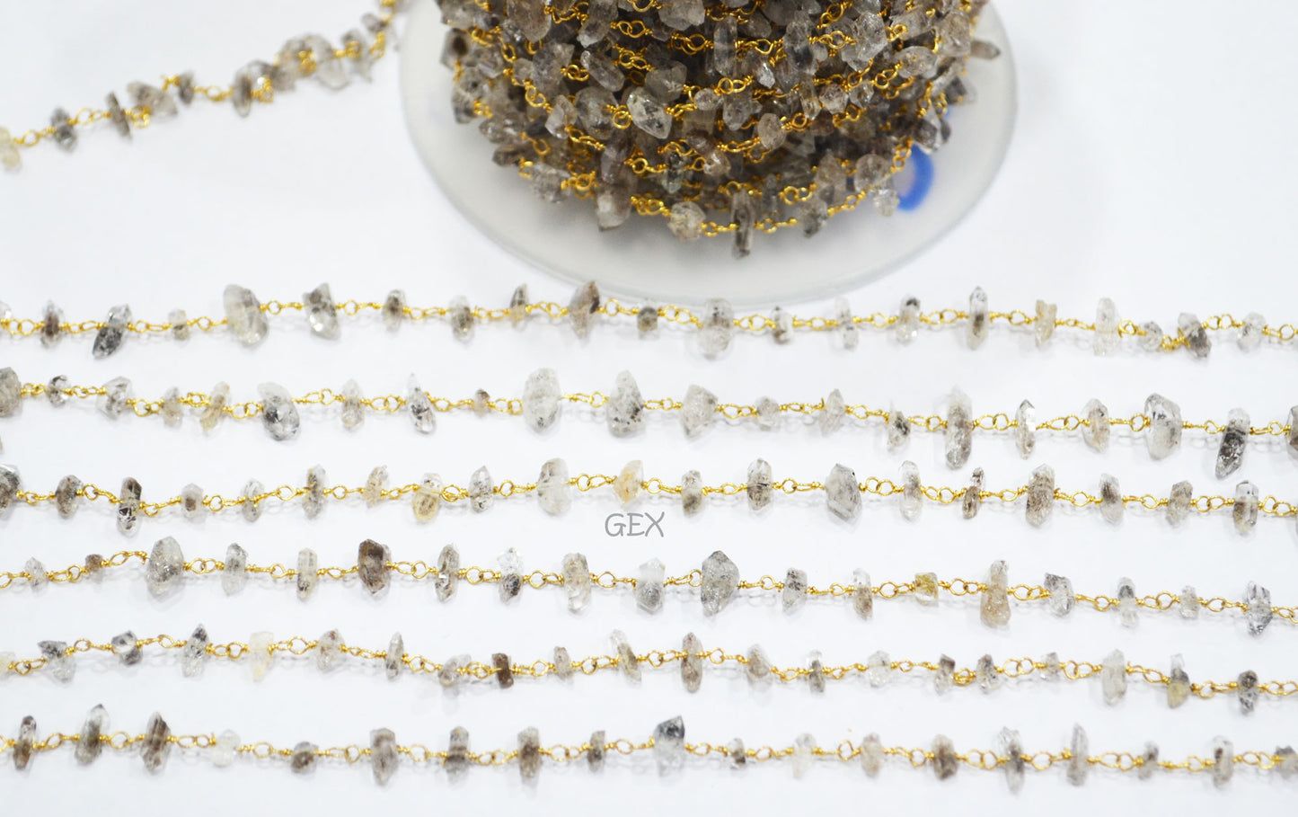 Herkimer Irregular Flat Chips Rosary Beaded Chain , 3 - 9 mm , RB-6733