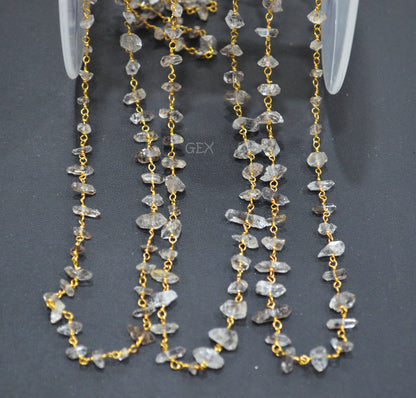 Herkimer Irregular Flat Chips Rosary Beaded Chain , 3 - 9 mm , RB-6733