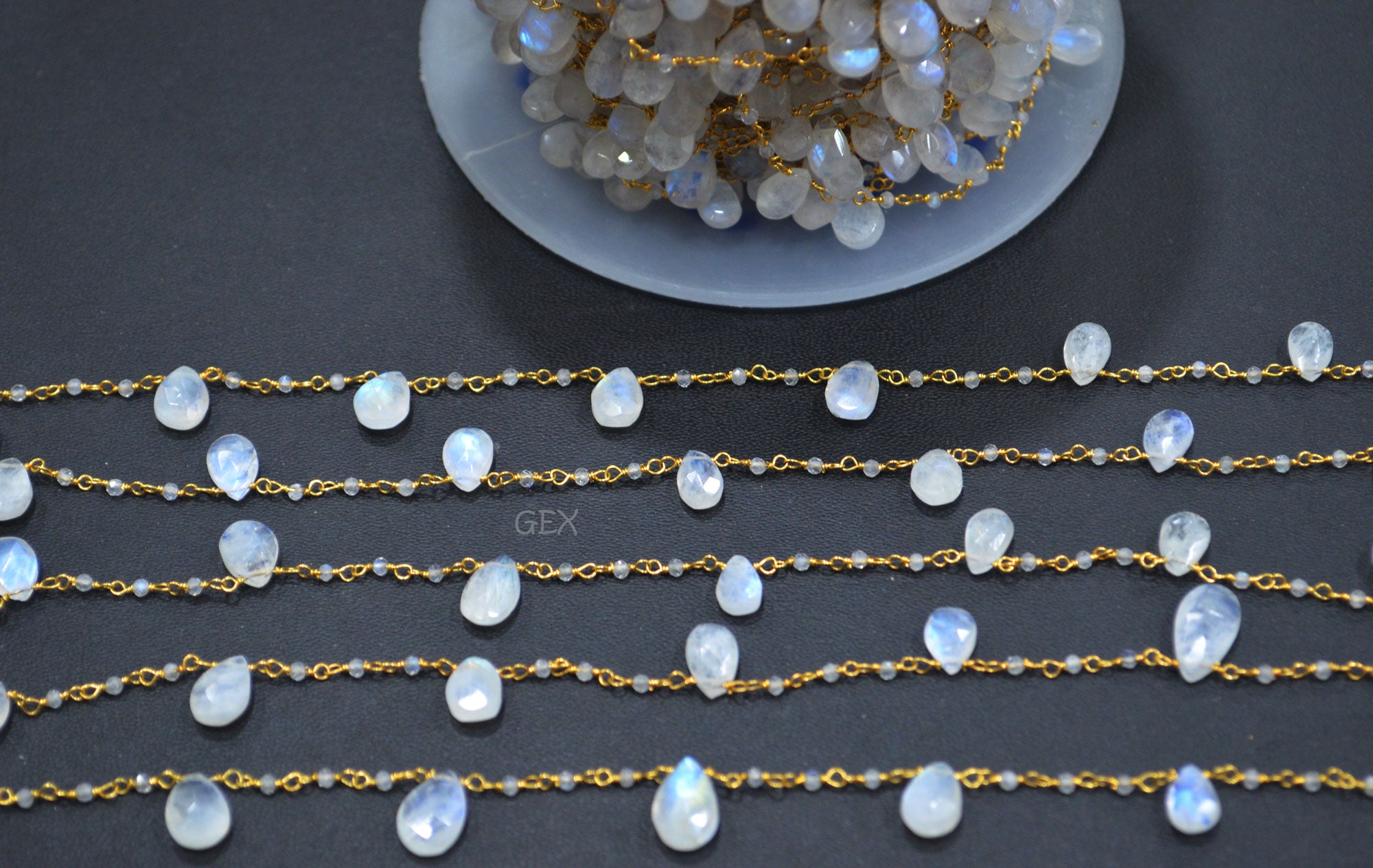 Rainbow Moonstone Round Shape Rosary Beaded Chain , 5x7 - 7x10 mm , RB-6734