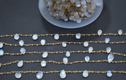 Rainbow Moonstone Round Shape Rosary Beaded Chain , 5x7 - 7x10 mm , RB-6734