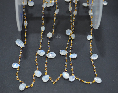 Rainbow Moonstone Round Shape Rosary Beaded Chain , 5x7 - 7x10 mm , RB-6734