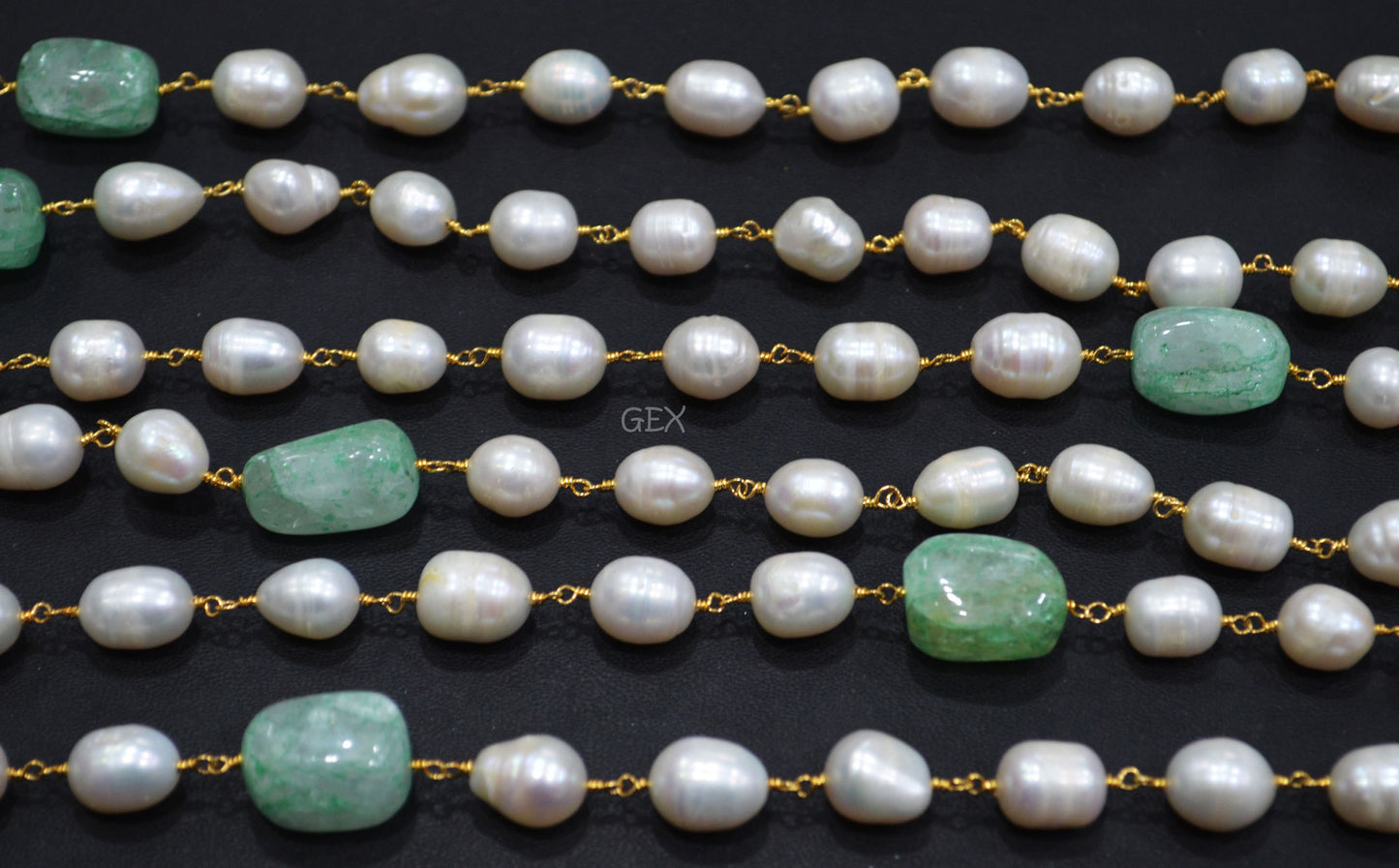Natural Pearl Uneven Oval Smooth Rosary Beaded Chain , Dyed Emerald Nuggets Wire Wrapped Chain , 9x10 - 11x18 mm , 6735
