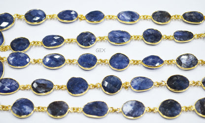Beryl Sapphire Faceted Free Form Shape Connector Chain , 16 - 20 mm , RB-6738