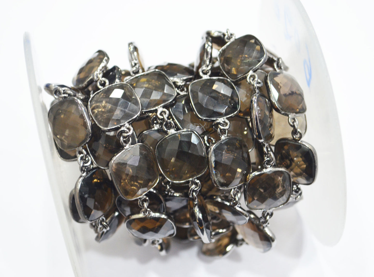 Smoky Faceted Cushion Shape Connector Chain , 15 - 16 mm , RB-6739